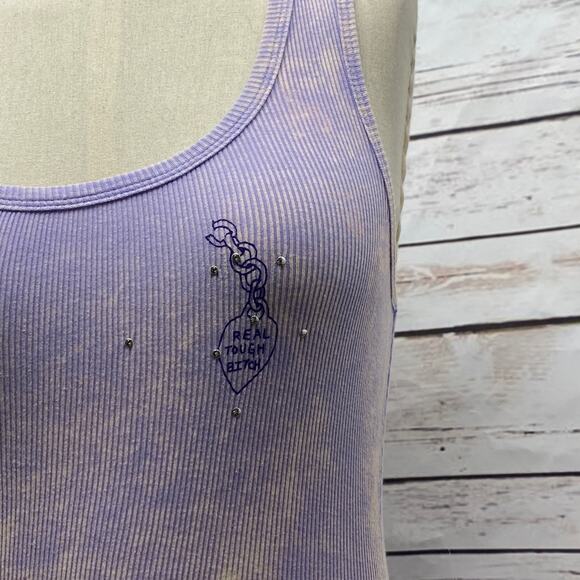 RTB Real Tough B itch Purple Tank Top Medium Embellished Graphic Ribbed Cotton - Picture 5 of 13